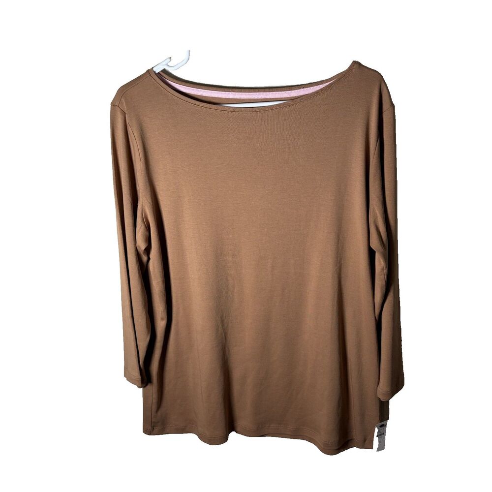 Talbots T-Shirt Women's 1X Cotton 3/4 Sleeve Brown Boat Neck Casual NWT